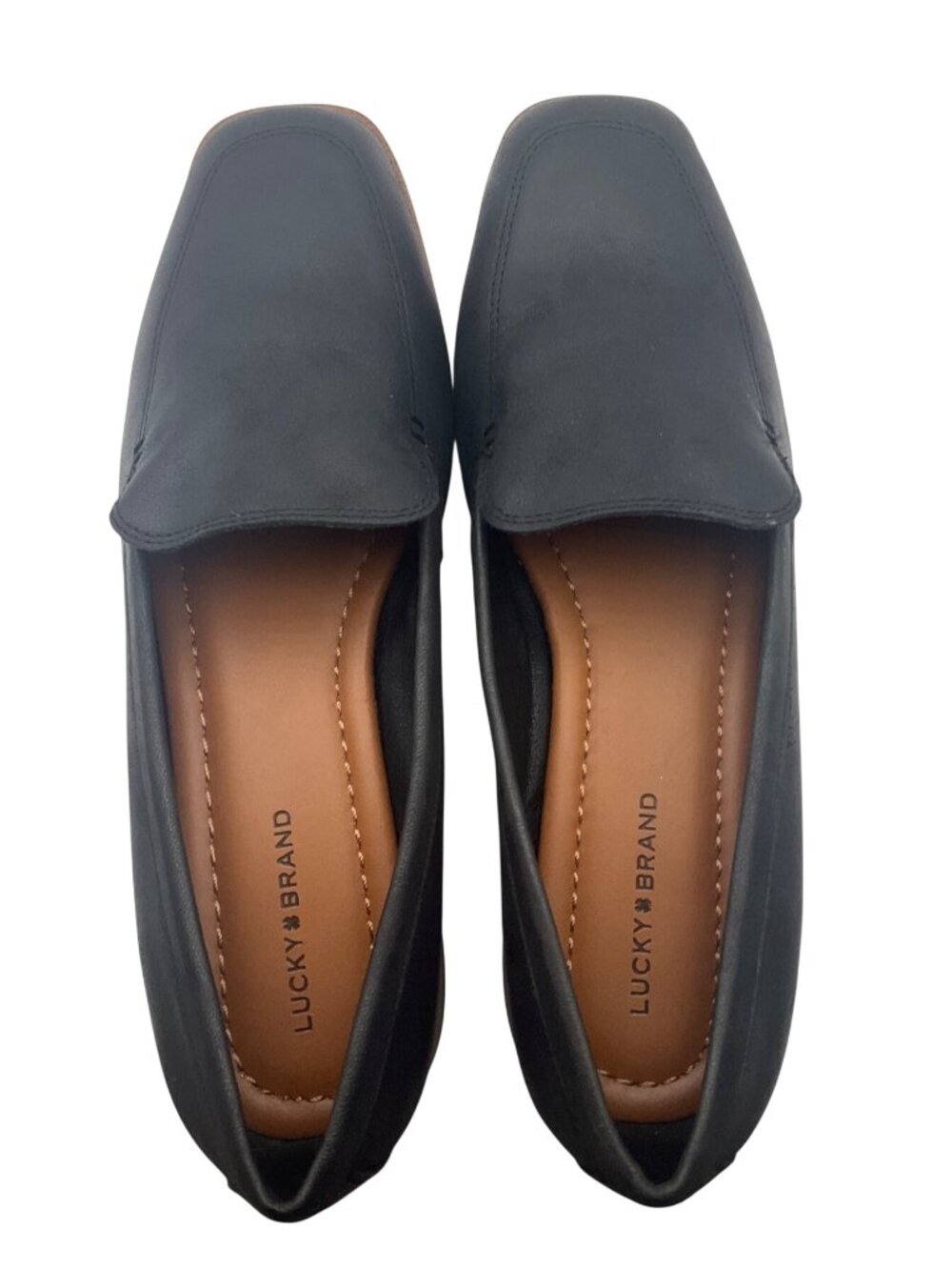Lucky Brand 9.5 Alba Black Leather Flats Square Toe Loafers Shoes